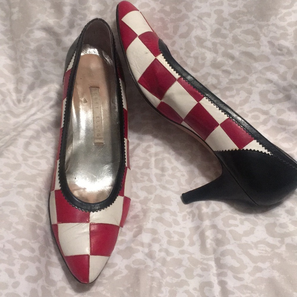Sewn leather red, white, check 1986 Perry Ellis 10
